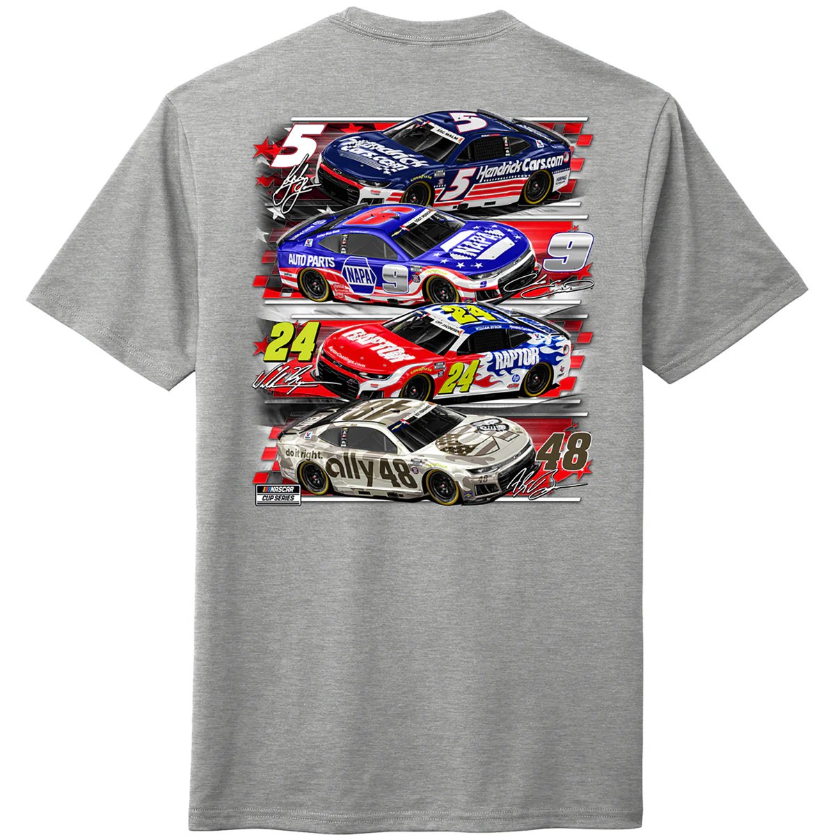 Hendrick Motorsports 4-Car Patriotic Grey T-shirt - Image 3