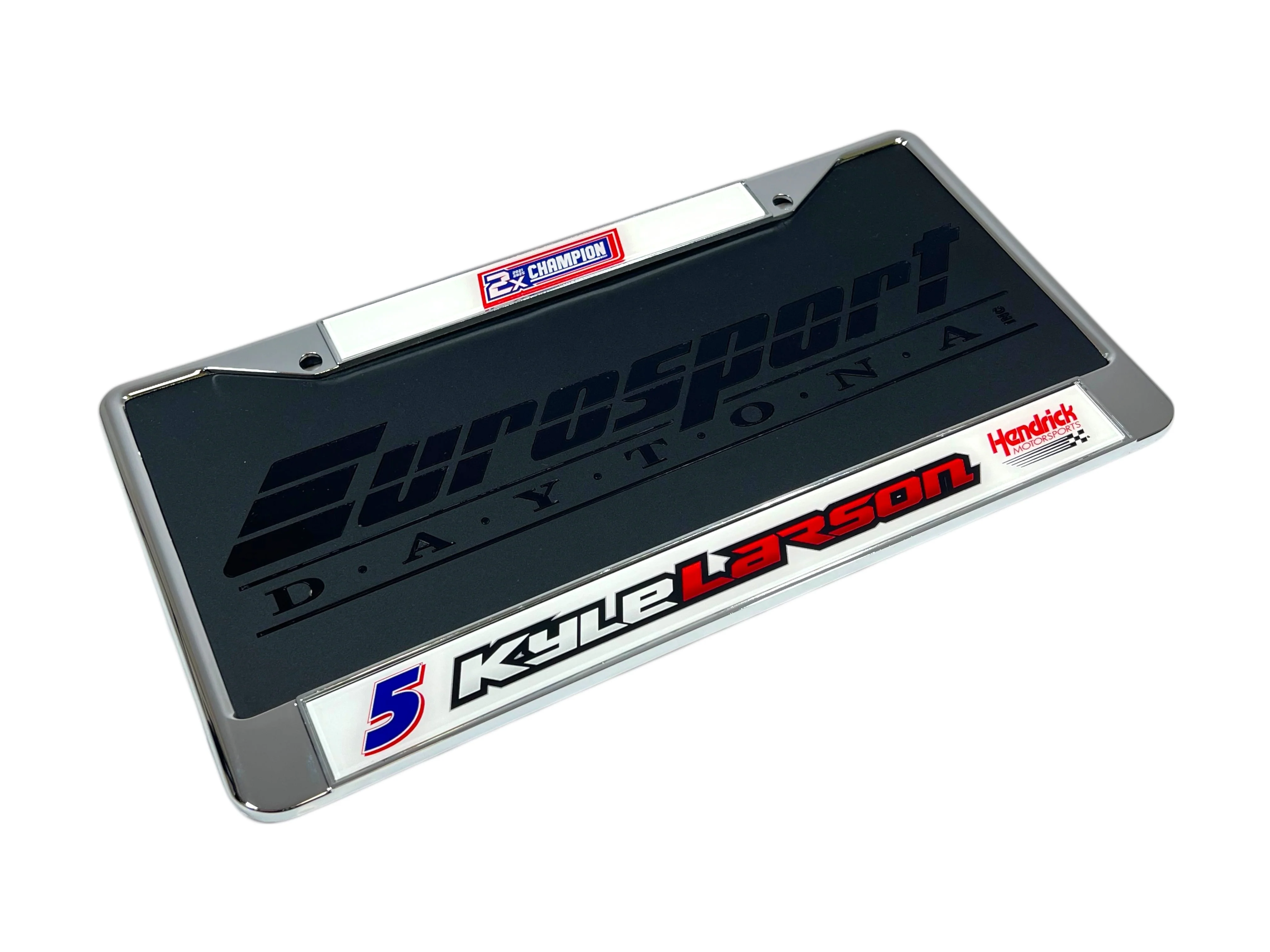Kyle Larson #5 2X Champion Chrome License Plate Frame - Image 4