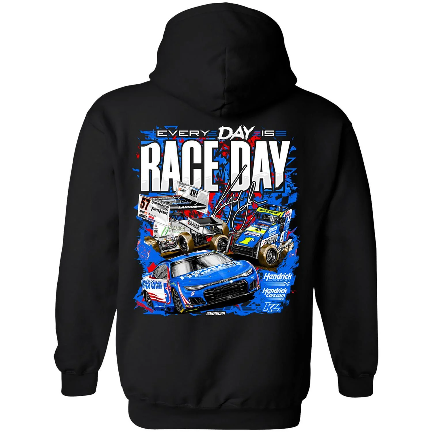 Kyle Larson #5 HendrickCars.com 2026 Every Day Is Race Day Black Hoodie - Image 3