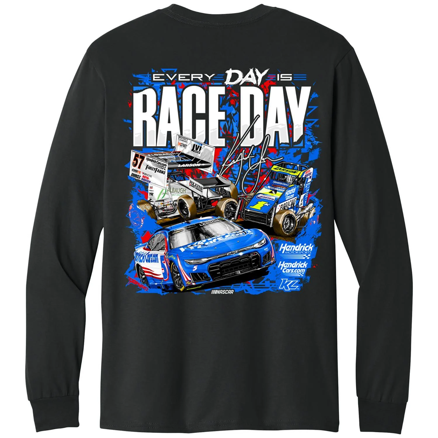 Kyle Larson #5 HendrickCars.com 2026 Every Day Is Race Day Black Long Sleeve T-shirt - Image 3