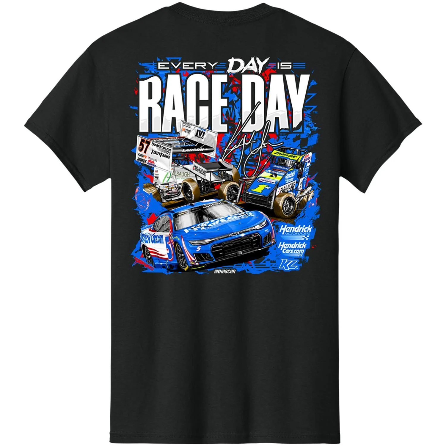 Kyle Larson #5 HendrickCars.com 2026 Every Day Is Race Day Black T-shirt - Image 3