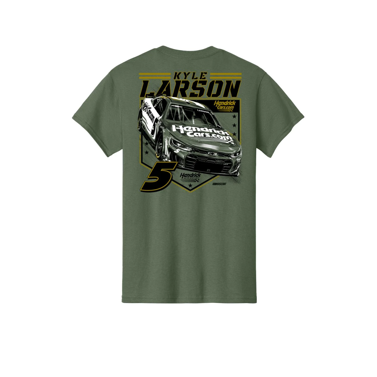 Kyle Larson #5 HendrickCars.com Military Green T-shirt - Image 3
