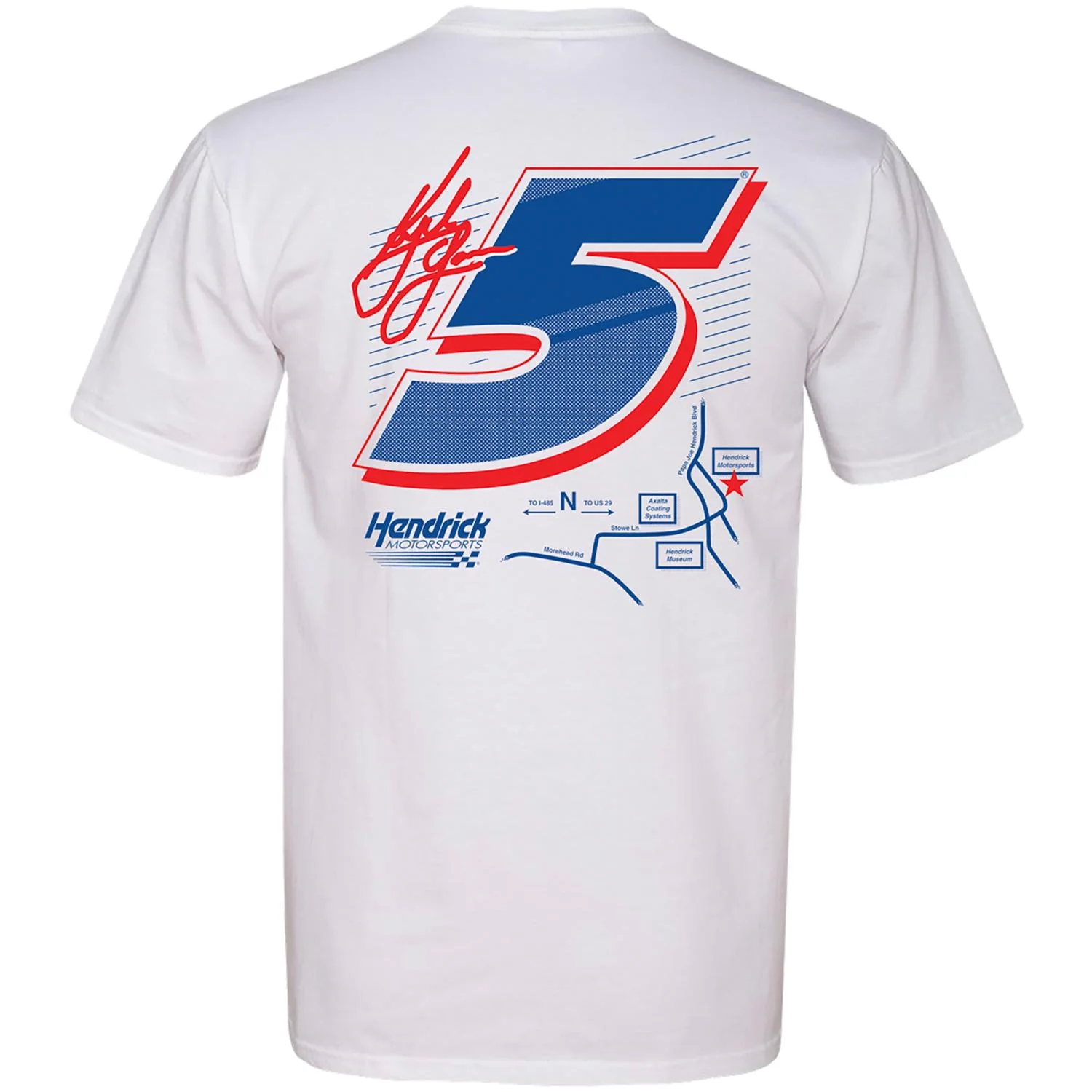 Kyle Larson #5 HendrickCars.com Newspaper White T-shirt - Image 3