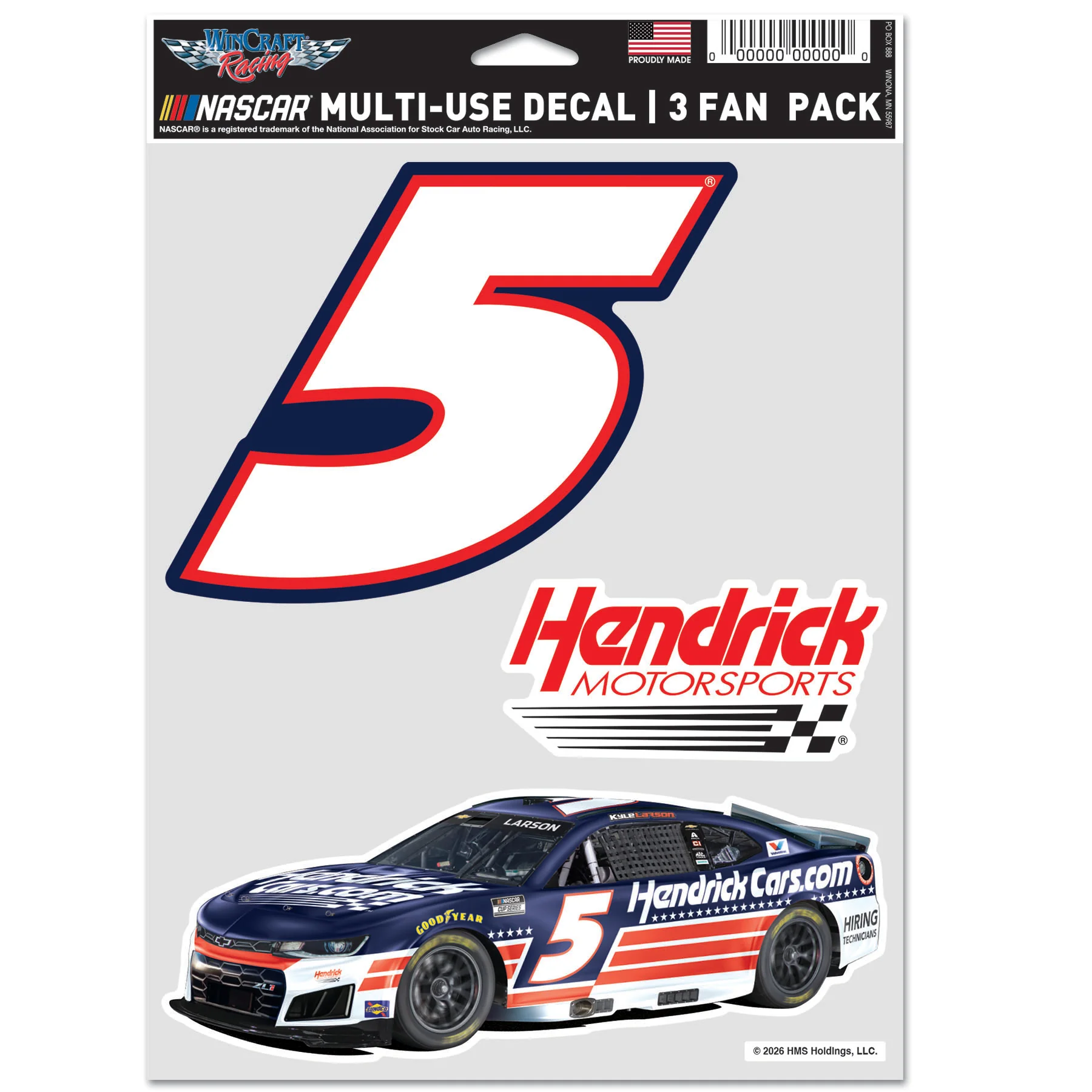 Kyle Larson #5 HendrickCars.com Patriotic 3 Pack Fan Decals