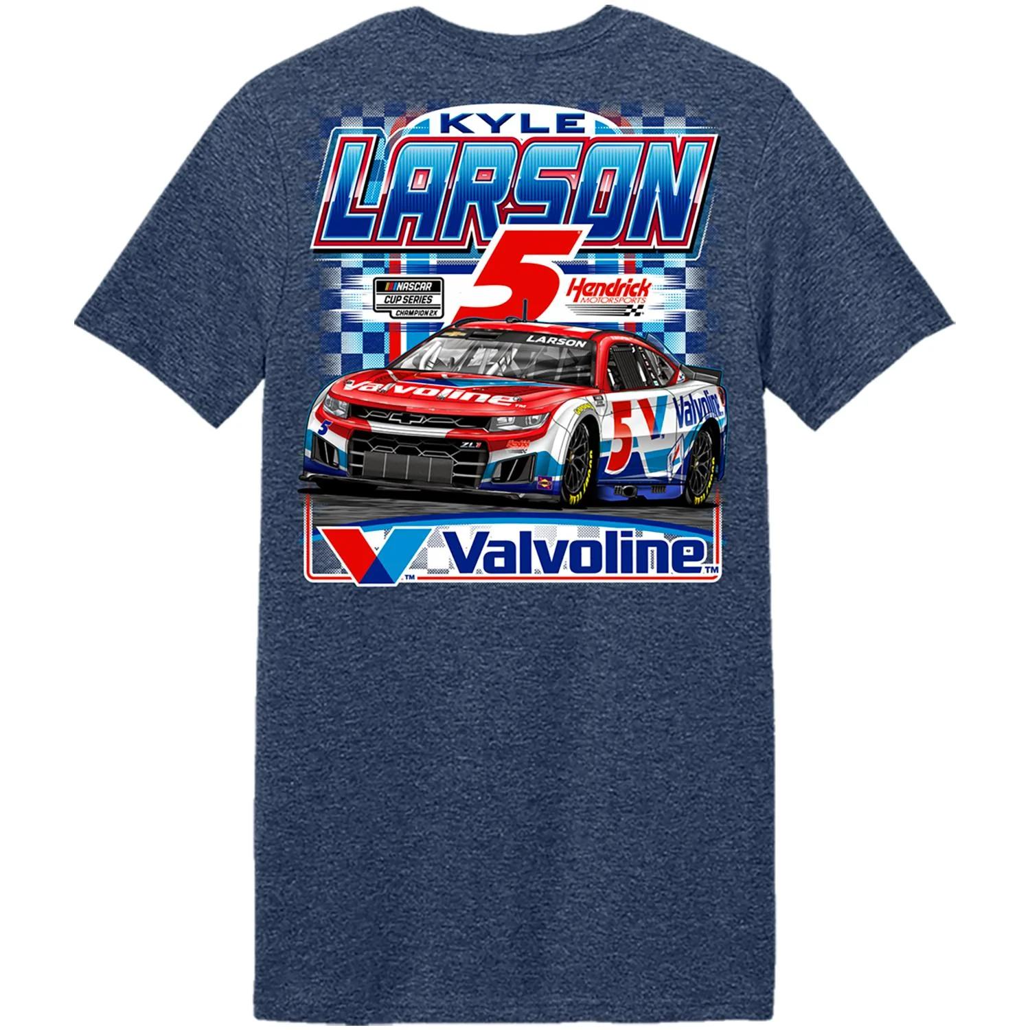 Kyle Larson #5 Valvoline Navy Blue T-shirt - Image 3
