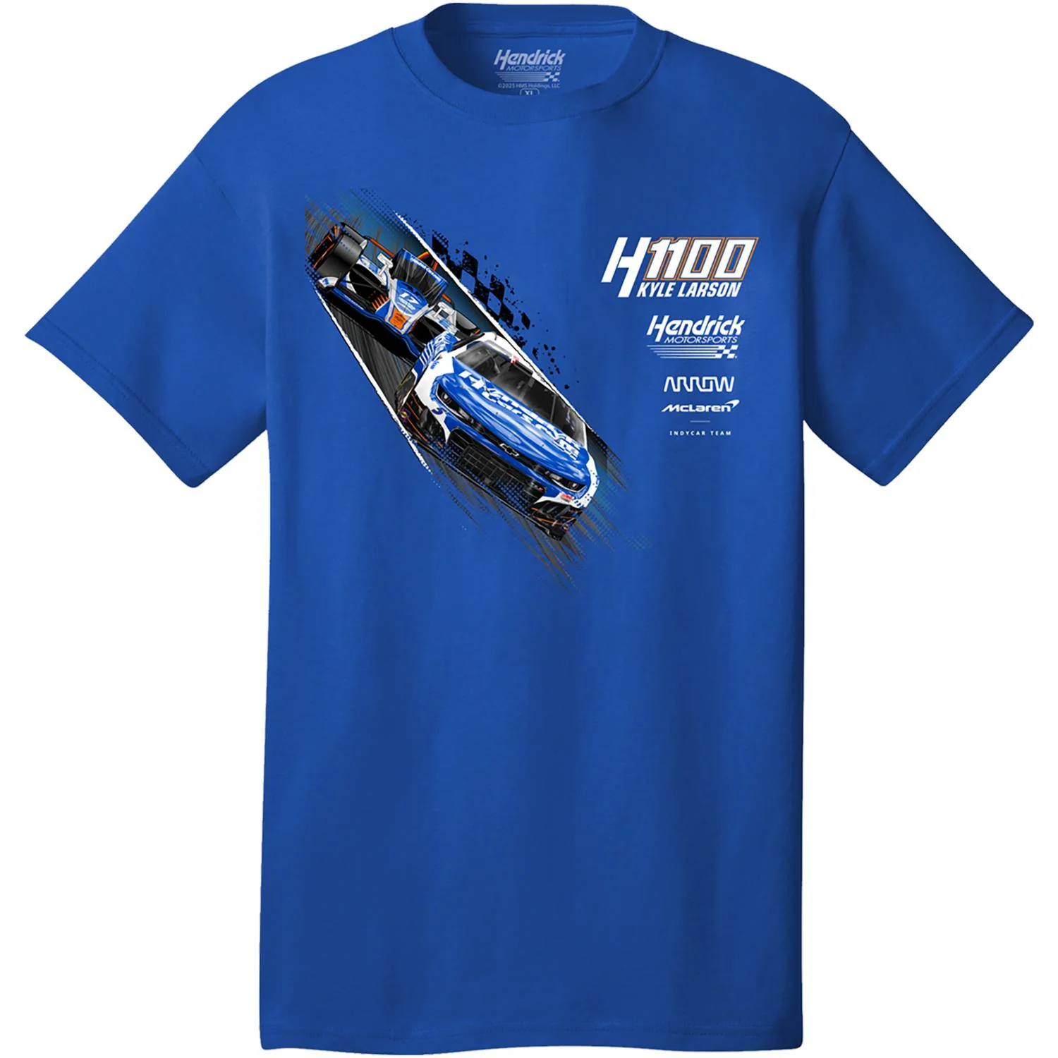 Kyle Larson #5/#17 2025 H1100 HendrickCars.com Dual Car Royal Blue T-shirt - Image 2